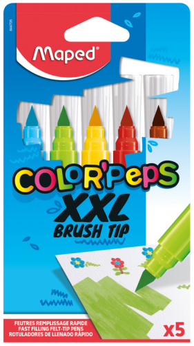 Flomāsteri MAPED Jumbo XXL Brush 5 krāsas, kartona blisterī