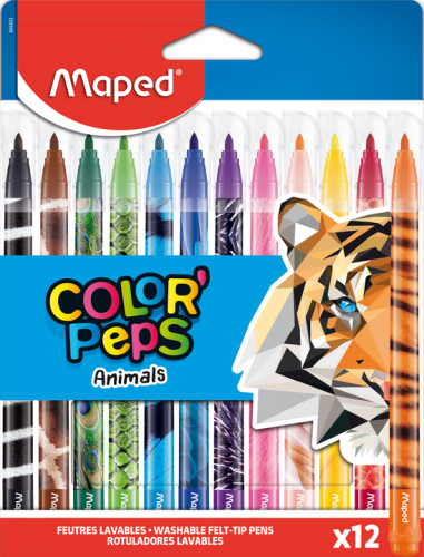 Flomāsteri MAPED Animals 2.8mm 12 krāsas, kartona blisterī