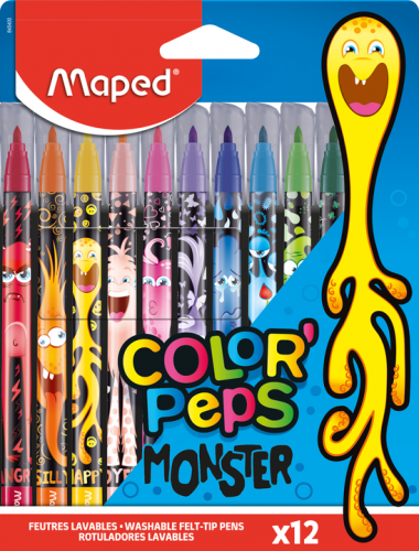 Flomāsteri MAPED Monster 2.8mm 12 krāsas, kartona blisterī