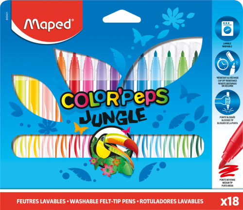 Flomāsteri MAPED Jungle 2.8mm 18 krāsas, kartona blisterī