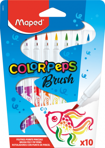 Flomāsteri MAPED Brush 2.8mm 10 krāsas, kartona iepakojums