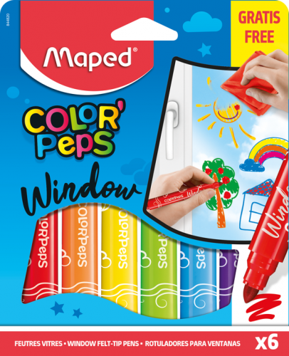 Flomāsteri MAPED Color'peps Window 6 krāsas + lupatiņa