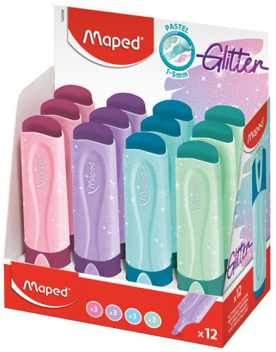 Teksta marķieru MAPED Pastel Glitter displejs 12gab.
