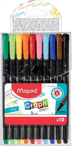 Marķieri MAPED Graph'Peps 0.4mm 10 krāsas