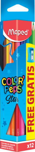 Zīmuļkrāsas MAPED "Color`Peps" 12krāsas + zīmuļa asinātājs