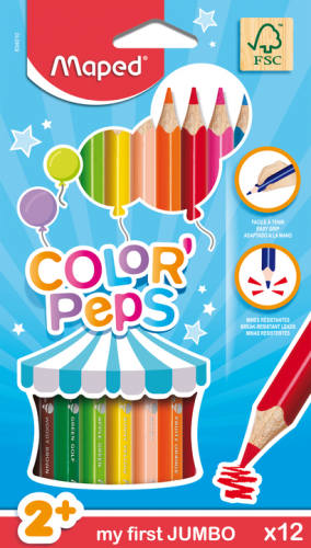 Zīmuļkrāsas MAPED "Color`Peps Jumbo" 12 krāsas FSC