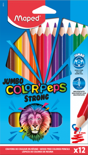 Zīmuļkrāsas MAPED "Color`Peps Jumbo Strong" 12 krāsas