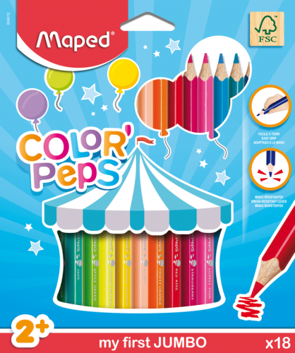 Zīmuļkrāsas MAPED "Color`Peps Jumbo" 18 krāsas FSC