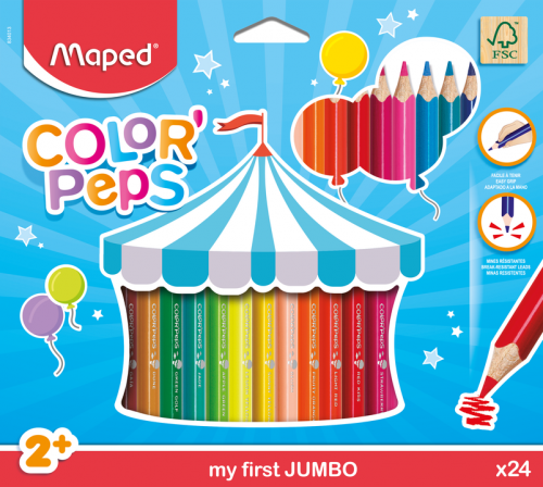 Zīmuļkrāsas MAPED "Color`Peps Jumbo" 24 krāsas FSC