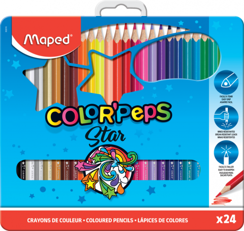 Zīmuļkrāsas MAPED "Metal Box" 24 krāsas metāla kastē