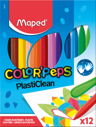 Krītiņi plastmasas MAPED Plasticlean 12 krāsas