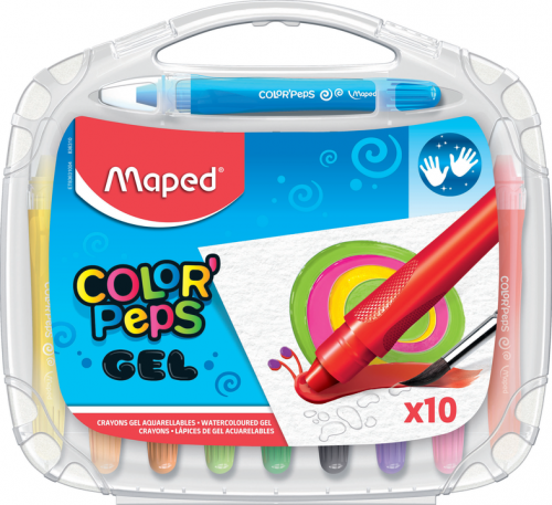 Krītiņi gēla MAPED ColorPeps GEL 10 krāsas plastikāta kastitē