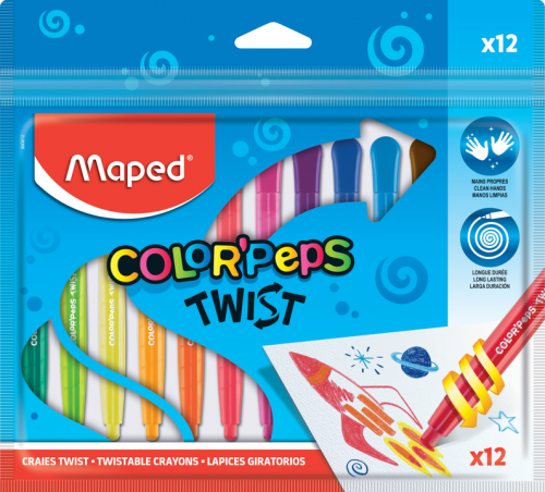 Krītiņi vaska MAPED Twist mehāniskie 12 krāsas
