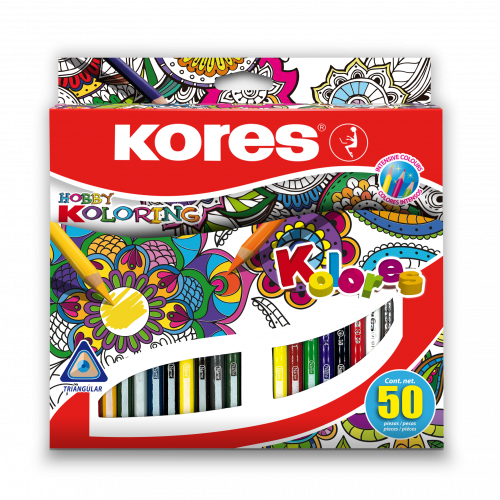 Zīmuļkrāsas KORES Mandalas 3-kantīgas, 50 krāsas