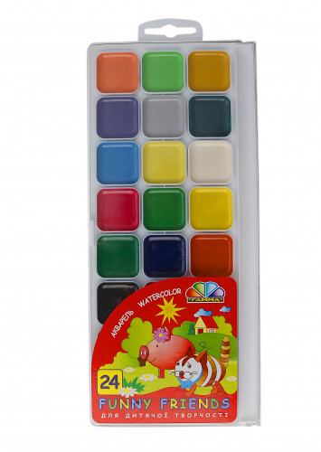 Akvareļkrāsas GAMMA  trauks 25*25mm 24 krāsas