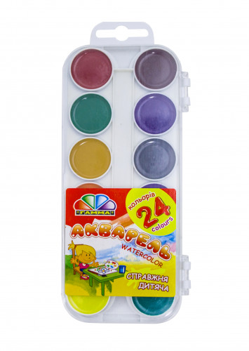 Akvareļkrāsas GAMMA  trauks d25mm, 2 līmeņu palete, 24 krāsas