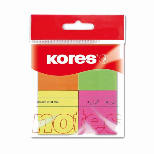 Līmlapiņas KORES 40*50mm 4 neona krāsas