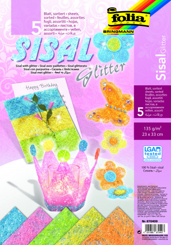 Sizāla loksnes FOLIA 5 pasteļkrāsas 23*33cm ar spīdumiem