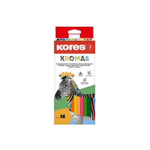 Zīmuļkrāsas KORES Kromas 3-kantīgas,12 krāsas