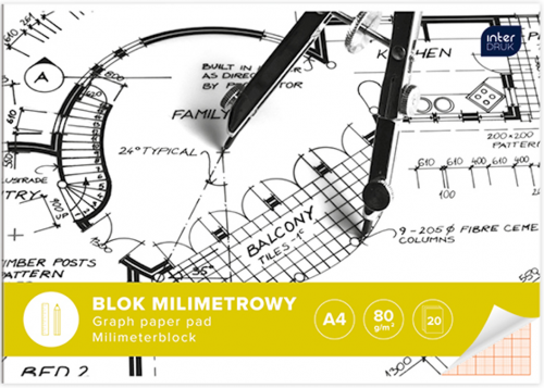 Milimetru papīru bloks INTERDRUK A4 20lp