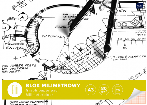 Milimetru papīru bloks INTERDRUK A3 20lp