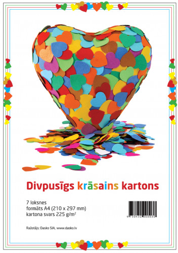 Krāsains divpusējs kartons RAINBOW 230g/m2  A4 7 krāsas