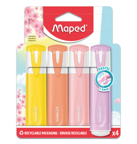 Teksta marķieri MAPED Pastel 4 krāsas blisterī