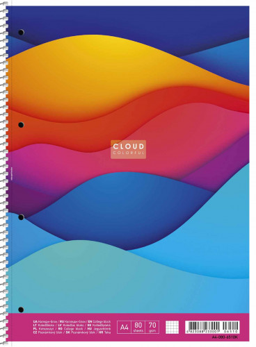 Koledžbloks A4 80lp # mīksts vāks ''Cloud coloful'' 06510