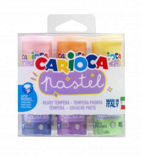 Tempera CARIOCA Pastel 6 krāsas*25ml plastikāta iepakojumā
