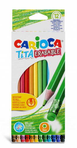 Zīmuļkrāsas ar dzešgumiju CARIOCA Tita Erasable 12 krāsas