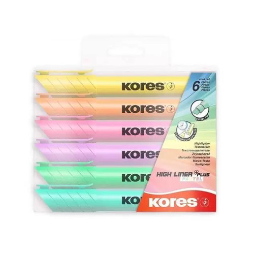 Teksta marķieru komplekts KORES HighLiner Pastel 6 krāsas