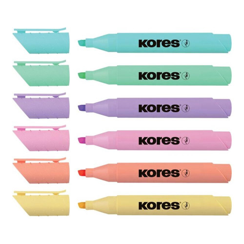 Teksta marķieru komplekts KORES HighLiner Pastel 6 krāsas