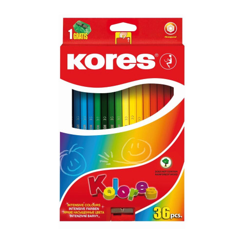 Zīmuļkrāsas KORES 6-kantīgas,36 krāsas + zīmuļa asinātājs