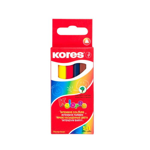 Zīmuļkrāsas KORES MINI 3-kantīgas, 5 krāsas + grafīta zīmulis HB