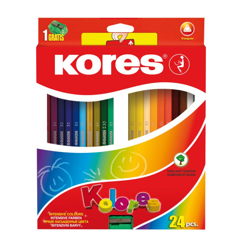 Zīmuļkrāsas KORES Kromas 3-kantīgas, 24 krāsas