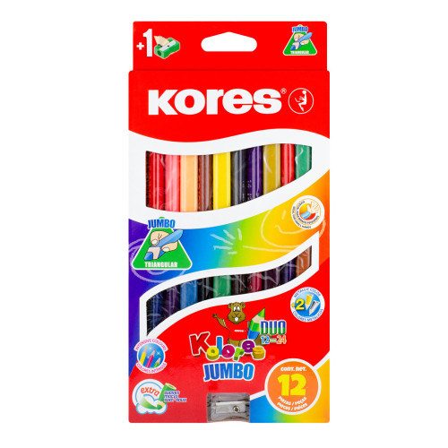 Zīmuļkrāsas KORES Jumbo DUO 3-kantīgas 12gab. = 24 krāsas