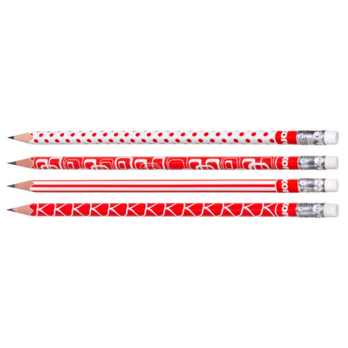 Zīmulis ar dzēšgumiju KORES 3-kantīgs HB Red&white