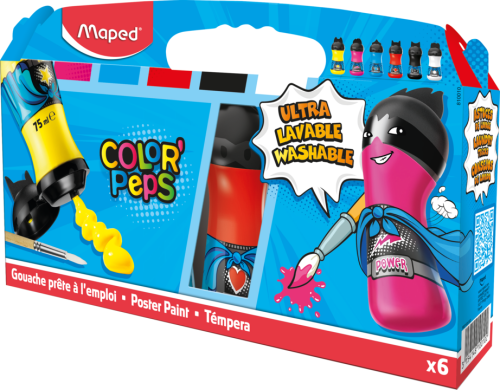 Guašas krāsas MAPED "Super" 75ml*6 krāsas, Primary A