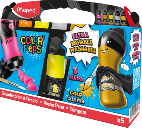 Guašas krāsas MAPED "Super" 75ml*5 krāsas, FluoMet  A