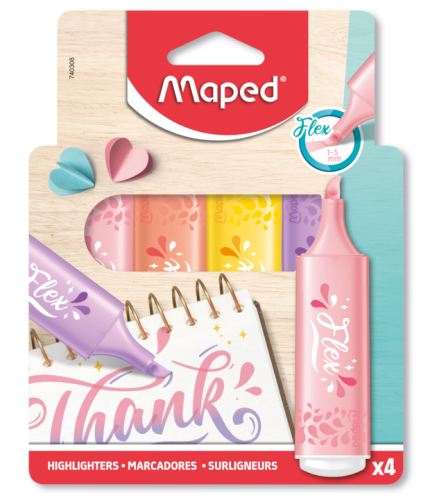 Teksta marķieri MAPED Pastel Flex 4 krāsas blisterī