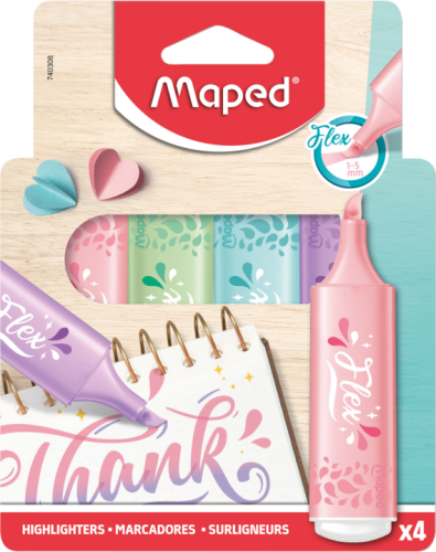 Teksta marķieri MAPED Pastel Flex 4 krāsas blisterī
