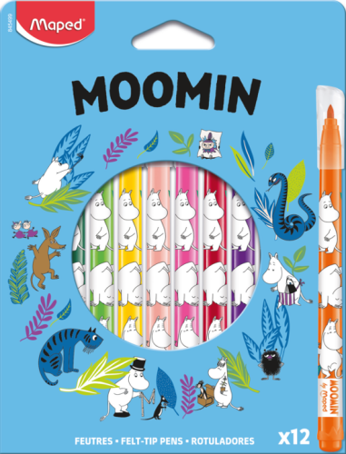 Flomāsteri MAPED "Moomin" 2.8mm 12 krāsas, kartona blisterī