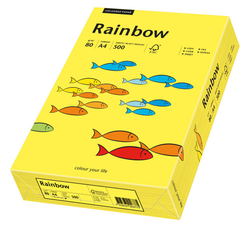 Papīrs RAINBOW 80g/m2 A4 500lp citronu dzeltens Nr.14
