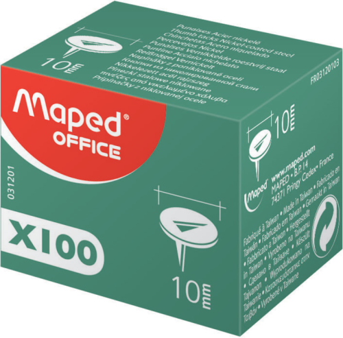 Spraudites MAPED d=10mm 100gab. nikelētas, kartona iepakojumā