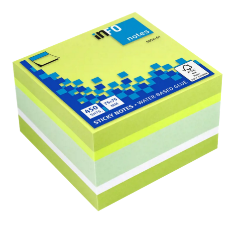 Līmlapiņu kubs 75*75mm INFO 450lp Brilliant Green