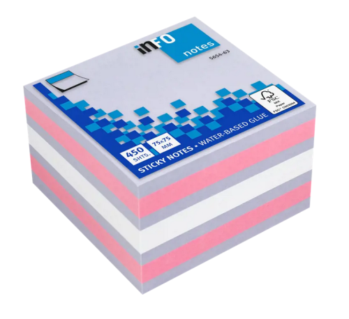 Līmlapiņu kubs 75*75mm INFO 450lp Pink/Violet