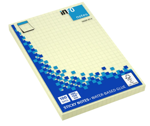 Piezīmju līmlapiņas INFO 100 x 150mm rūtiņu