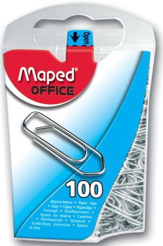 Saspraudes MAPED 25mm 100gab. nickel, plastikāta kastītē