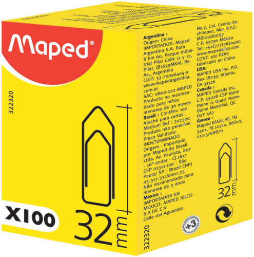 Saspraudes MAPED Medium 32mm 100gab. kartona kastītē