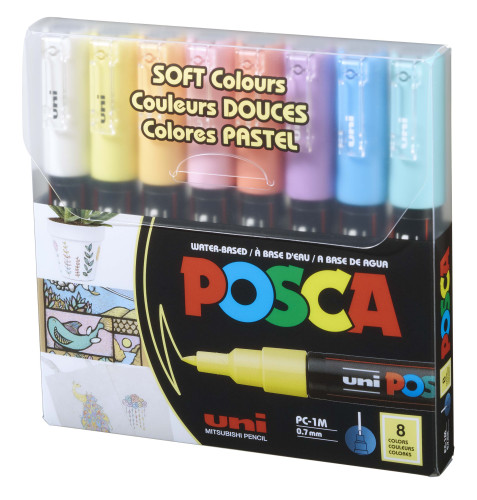 Marķieris ūdens bāzes UNI Posca PC-1M 8 krāsas PP, soft color